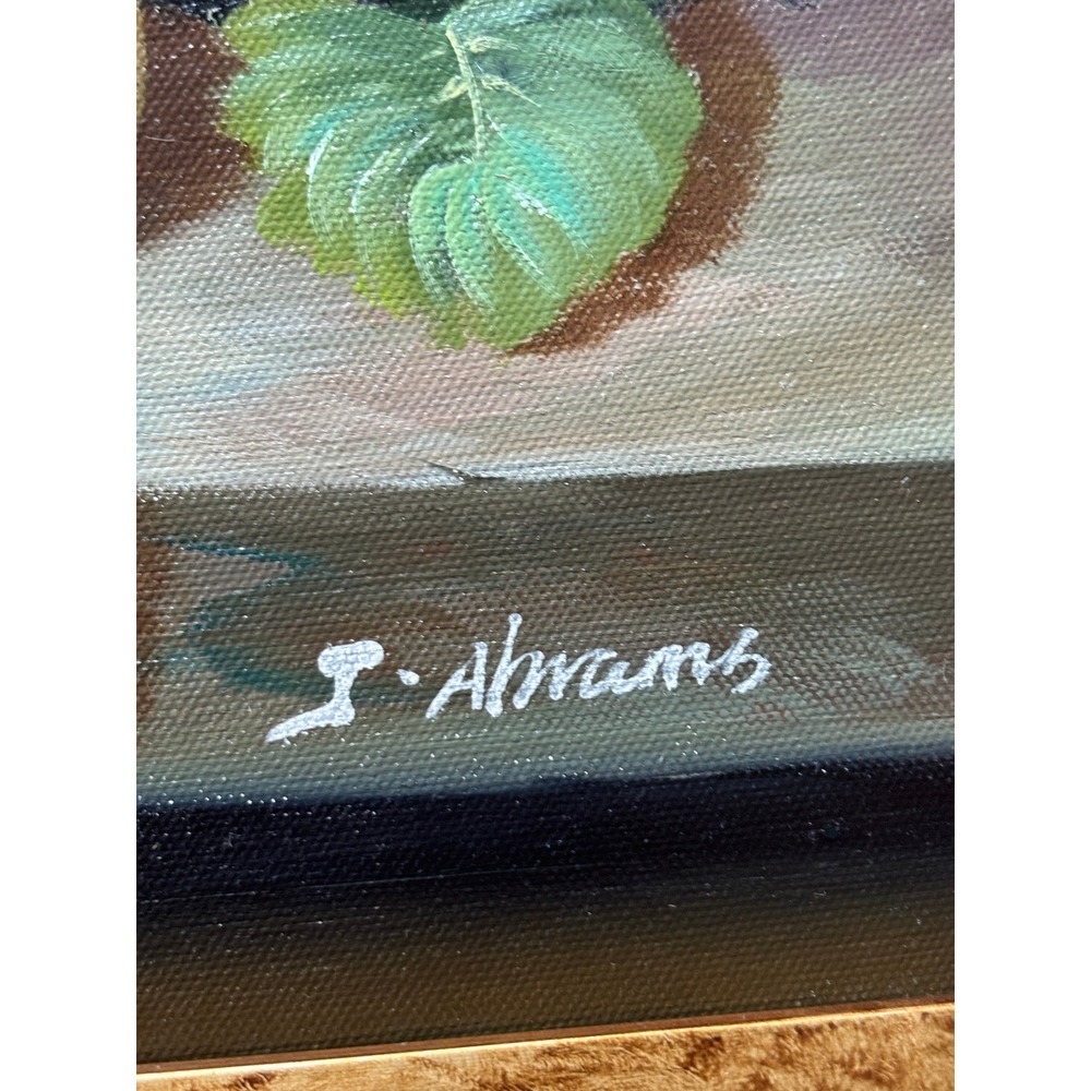 J Abrams Signed Still Life Oil Painting Ornate Gold Wood Frame Fruit Grapes - Picture 6 of 8